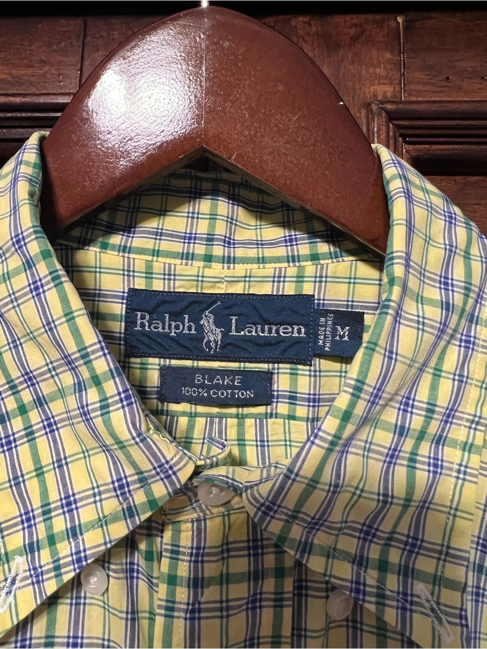 Ralph‎ Lauren Short-Sleeve Plaid Button-Down Shirt - Yellow & Blue Size Medium - Picture 3 of 10